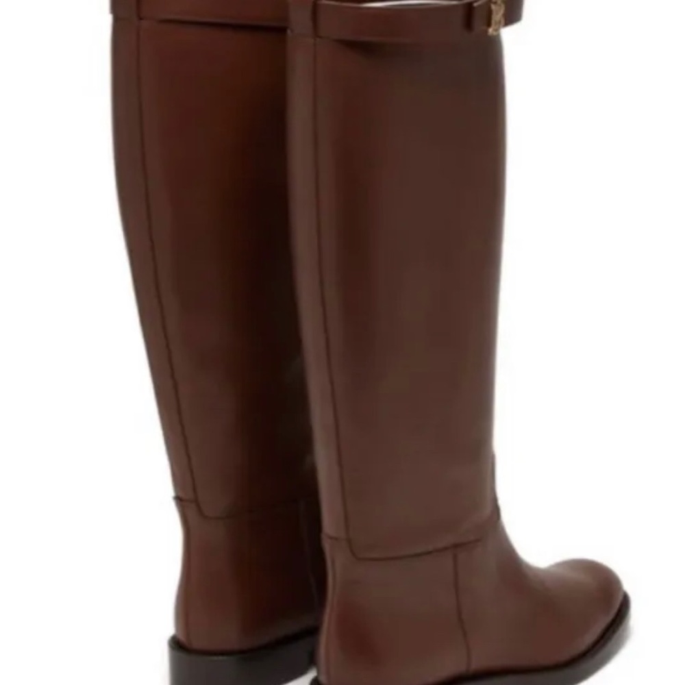 NIB Burberry REDGRAVE Leather Brown Tan Flat Knee High Boots Size 39 - Picture 3 of 5